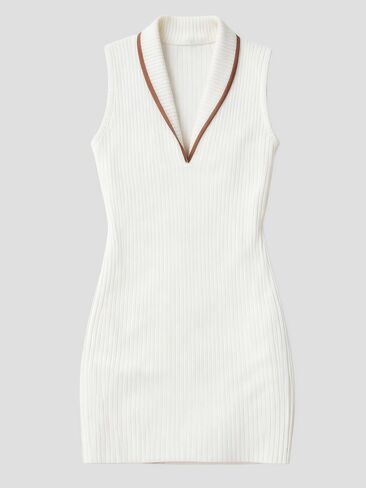 Mettclasi Women's Spring Fall Shawl Collared Ribbed Knit Sleeveless Bodycon Mini Dress Sexy Slim Fit V Neck Sweater Dresses in Saudi Arabia