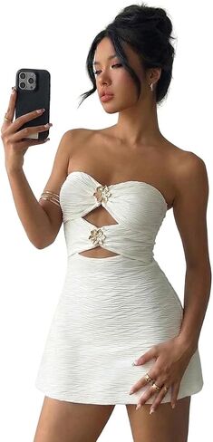 SISKIN Strapless Bodycon Vacation Dress Y2K Cut Out Club Short Formal Cute Mini Party Tube Top Dress in Kuwait