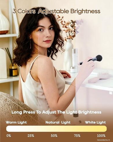 BWLLNI Trifold Vanity Mirror with Lights, Diamond Lattice Makeup Mirror, 2X/3X Magnification, 3 Colors Dimmable, 270° Rotation, Height Adjustable Stand, Storage Base, Present for Women in Kuwait