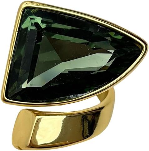 Chunky Green Rhinestone Triangle Open Large Statement Ring For Women Adjustable Wrap Band Exaggerated Thick Geometric Crystal Stone Finger Rings Wedding Party Cocktail Prom Fashion Jewelry Gifts in Kuwait
