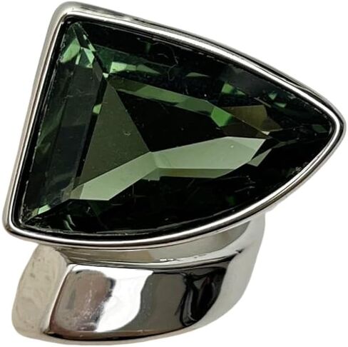 Chunky Green Rhinestone Triangle Open Large Statement Ring For Women Adjustable Wrap Band Exaggerated Thick Geometric Crystal Stone Finger Rings Wedding Party Cocktail Prom Fashion Jewelry Gifts in Kuwait