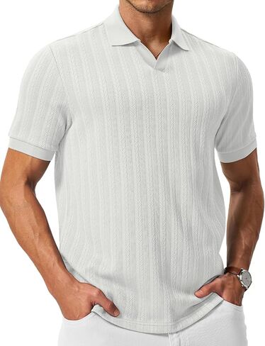 TBMPOY Mens Casual Knit Polo Shirt Short Sleeve V Neck Textured Stretchy Knitted Shirts in Kuwait
