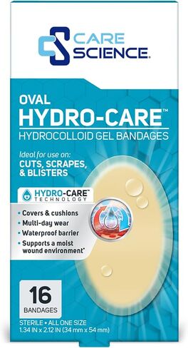 Care Science Hydrocolloid Gel Bandages for Heels, 1.3 in x 2.1 in, 16 Count | Waterproof Barrier for Wound Care or Blisters in Kuwait