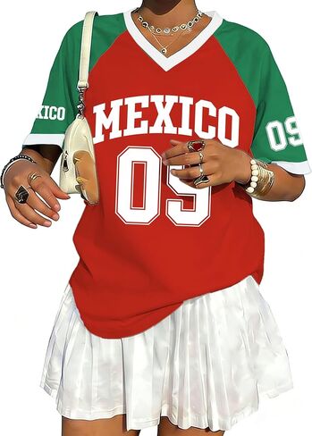 Soccer Cup 2026 Shirt Women Oversized Mexico Jersey Argentina Brazil Shirts USA Football Shirts Mesh V Neck Tops in Saudi Arabia