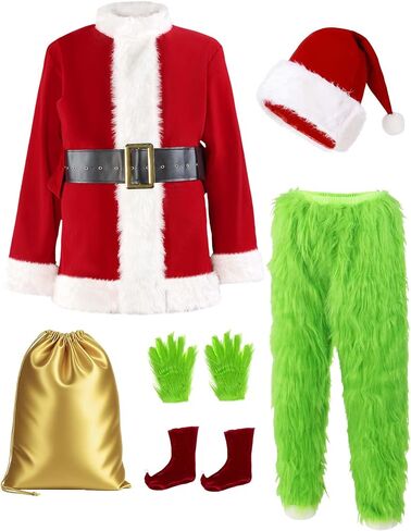 ACH Christmas Costume Adults Men Santa Claus Suit 7PCS Deluxe Professional Furry Xmas Halloween Cosplay Outfit for Adult Set in Saudi Arabia