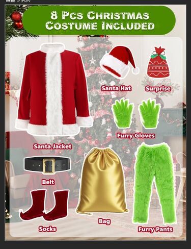 ACH Christmas Costume Adults Men Santa Claus Suit 7PCS Deluxe Professional Furry Xmas Halloween Cosplay Outfit for Adult Set in Saudi Arabia
