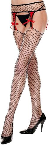 MUSIC LEGS Women's Ribbon Lace Up Diamond Net Garterbelt Stockings (Pack of 2) in Saudi Arabia