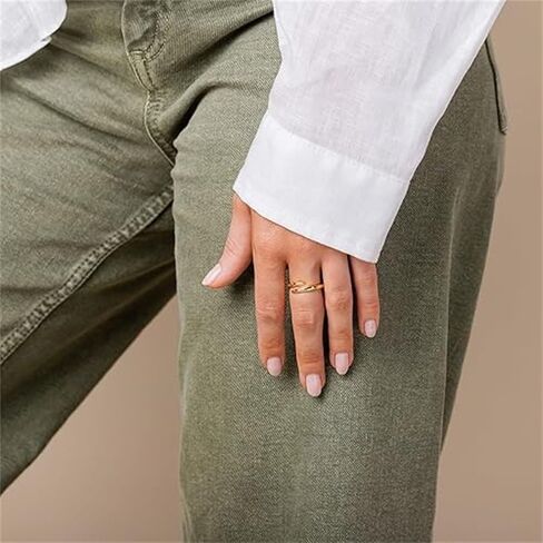 خاتم دائري مفتوح مطلي بالذهب عيار 14 قيراط، مقاس 5-10 خواتم للنساء، هدايا رائعة لفرقة الزفاف، مجوهرات مكعبة متلألئة، خاتم قابل للتكديس قابل للتعديل ذهبي in Kuwait