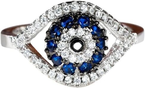 Turkish Evil Eye Ring for Women, 18K Gold Plated Adjustable Open Ring, Blue Sapphire Cubic Zirconia Signet Jewelry, Spiritual Protection Mal de Ojo Greek Nazar Amulet, Lucky Gift for Mother’s Day in Saudi Arabia
