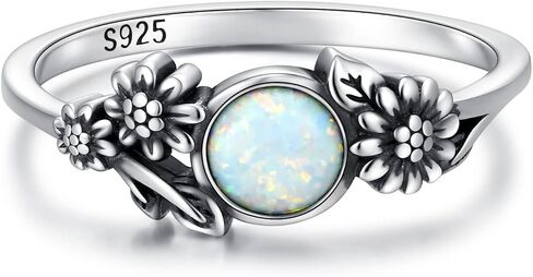 Vintage Flower Opal Ring 925 Sterling Silver for Women - Jewelry Gifts for Her in Kuwait