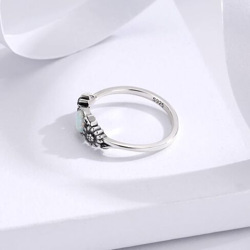 Vintage Flower Opal Ring 925 Sterling Silver for Women - Jewelry Gifts for Her in Kuwait