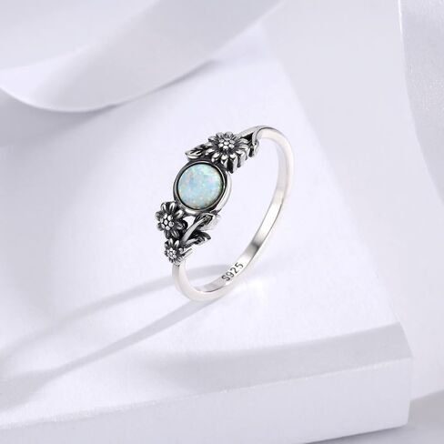 Vintage Flower Opal Ring 925 Sterling Silver for Women - Jewelry Gifts for Her in Kuwait