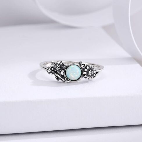 Vintage Flower Opal Ring 925 Sterling Silver for Women - Jewelry Gifts for Her in Kuwait