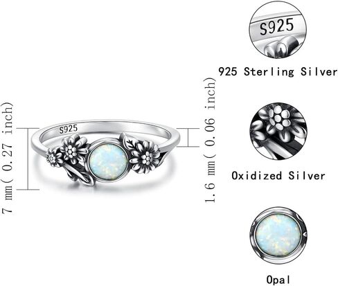 Vintage Flower Opal Ring 925 Sterling Silver for Women - Jewelry Gifts for Her in Kuwait