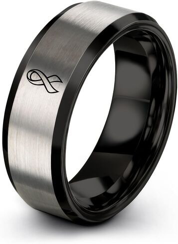 Gift for Breast Cancer Advocate - Breast Cancer Ribbon Ring - Rose Gold Silver Black - Anniversary Wedding - Tungsten - Personalized Custom Engraving - Brushed Polished - Men Women - Band - 8mm - Flat in Saudi Arabia