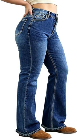 جينز Bootcut بمقاس كبير للنساء، جينز واسع للنساء بخصر عالٍ وقابل للتمدد، جينز للنساء بأرجل واسعة in Kuwait