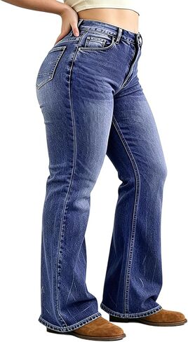جينز Bootcut بمقاس كبير للنساء، جينز واسع للنساء بخصر عالٍ وقابل للتمدد، جينز للنساء بأرجل واسعة in Kuwait
