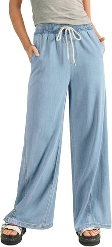 Sidefeel Women's Wide Leg Baggy Jeans High Waisted Elastic Waist Loose Fit Drawstring Long Denim Pants in Kuwait
