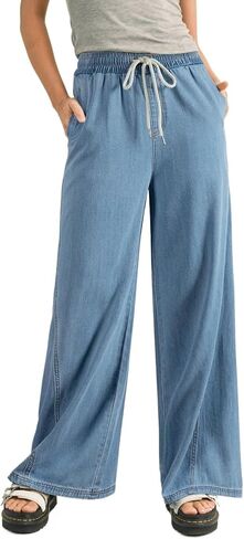 Sidefeel Women's Wide Leg Baggy Jeans High Waisted Elastic Waist Loose Fit Drawstring Long Denim Pants in Kuwait