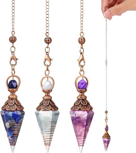 cobee 3PCS Crystal Pendulum for Dowsing, NaturalStone Pendulum Crystal with Chain Spiritual Pointed Crystals Divination Tools Wiccan Energy Pendant Reiki Witchcraft Supplies in Kuwait