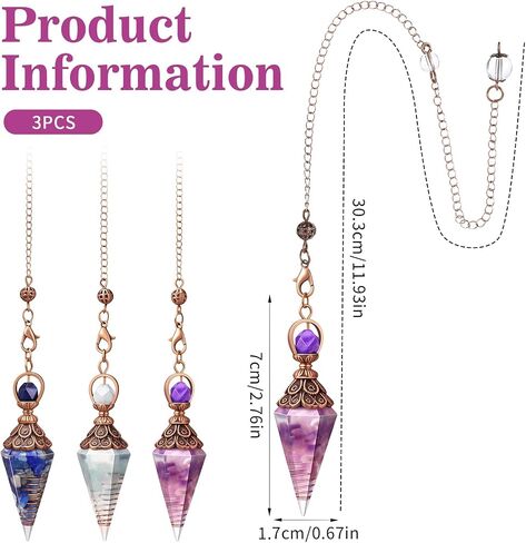 cobee 3PCS Crystal Pendulum for Dowsing, NaturalStone Pendulum Crystal with Chain Spiritual Pointed Crystals Divination Tools Wiccan Energy Pendant Reiki Witchcraft Supplies in Kuwait