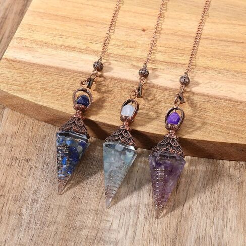 cobee 3PCS Crystal Pendulum for Dowsing, NaturalStone Pendulum Crystal with Chain Spiritual Pointed Crystals Divination Tools Wiccan Energy Pendant Reiki Witchcraft Supplies in Kuwait