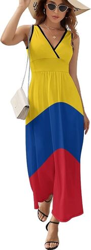 Colombian Flag Women's Fashion Summer V Neck Maxi Dress Loose Sleeveless Tank Dresses S in Saudi Arabia