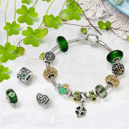 مجوهرات بلينغ باللون الأخضر مكونة من الأوبال للأزواج BFF على شكل قلب تاج أيرلندي كلاداغ خرزة ساحرة للنساء في سن المراهقة بلونين. 925 من الفضة الاسترليني تناسب السوار الأوروبي in Kuwait