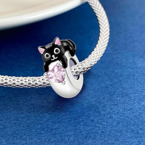 1pc 925 Silver Fashionable black cat Beads Charms Fit DIY Jewelry Matching And Daily Outfit Decoration Gift For Women in Kuwait