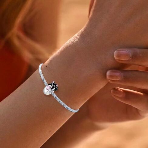 1pc 925 Silver Fashionable black cat Beads Charms Fit DIY Jewelry Matching And Daily Outfit Decoration Gift For Women in Kuwait
