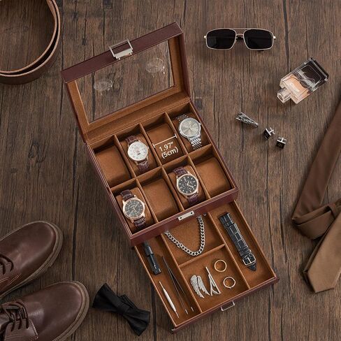 ProCase Espresso 8 Slot Watch Box and Espresso Single Watch Travel Case Bundle, Watch Storage and Travel Protection in Kuwait