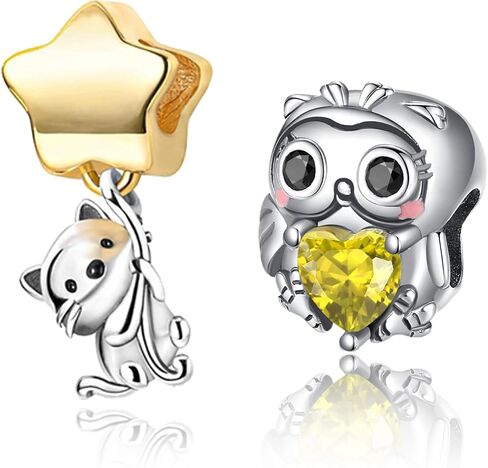2Pcs 925 Sterling Silver Animal & Heart & Wing & Lucky Charms Spacer Beads for Pandora Bracelets, Mixed Styles Pave CZ Dangle Pendants Fit European Bracelets and Necklaces, Jewelry Gift for Women in Saudi Arabia
