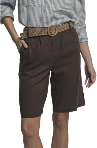 Love Tree Women's High-Waisted Wide Leg Bermuda Linen Shorts with Belt in Saudi Arabia