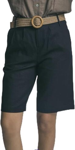 Love Tree Women's High-Waisted Wide Leg Bermuda Linen Shorts with Belt in Saudi Arabia