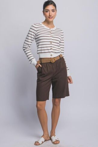 Love Tree Women's High-Waisted Wide Leg Bermuda Linen Shorts with Belt in Saudi Arabia