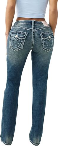 True Religion Billie Mid Rise Super T Straight Jeans for Women – Light Wash Denim with Pink Stitching & Flap Pockets in Saudi Arabia
