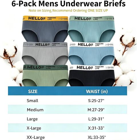 Mens Cotton Briefs,6-Pack Ultra Breathable Soft Mens Underwear Briefs With Pouch,Moisture Wicking in Kuwait