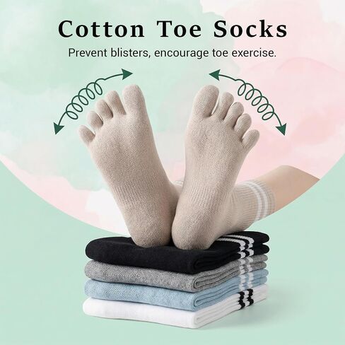 5 Pairs Women Toe Socks, Comfort Cotton Socks with Five Toes Separated for Running Hiking in Saudi Arabia