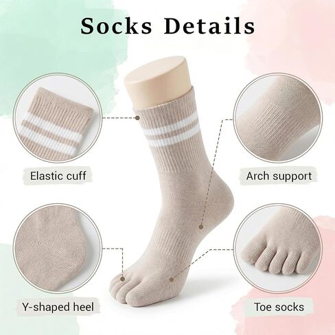 5 Pairs Women Toe Socks, Comfort Cotton Socks with Five Toes Separated for Running Hiking in Saudi Arabia