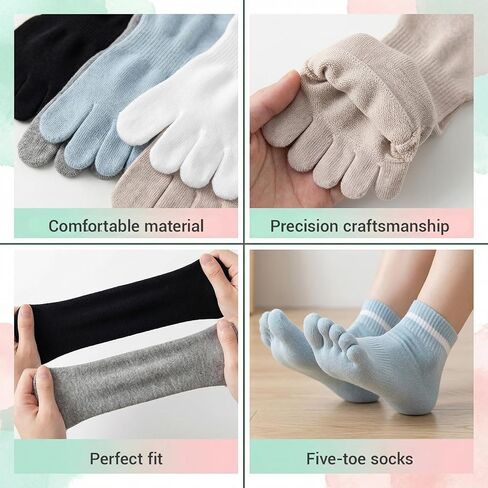 5 Pairs Women Toe Socks, Comfort Cotton Socks with Five Toes Separated for Running Hiking in Saudi Arabia