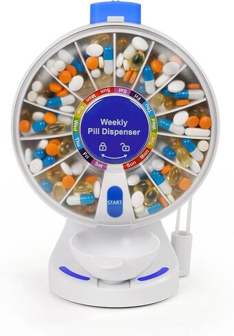 EziMedPil One-Touch Button Pill Organizer with No-Flip Design & Child Lock | Braille Symbol Friendly for Elderly, Standing Use or Wall-Mounted or Glass-Sticking Pill Container for Vitamin & Medicine in Saudi Arabia