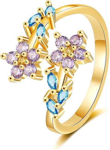 Rhinestone Flower Ring for Women Adjustable Floral Open Statement Finger Rings Sparkling Wrap Finger Band Rings Wedding Engagement Promise Jewelry in Kuwait