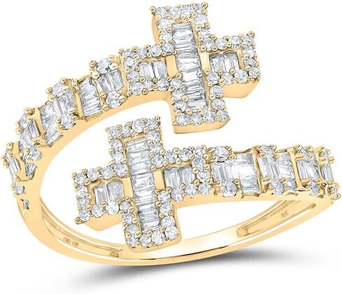 Jewels By Lux خاتم نسائي من الذهب الأصفر عيار 10 قيراط مرصع بالماس على شكل صليب مقاس 3/4 Cttw، مقاس نسائي 5-9 in Kuwait