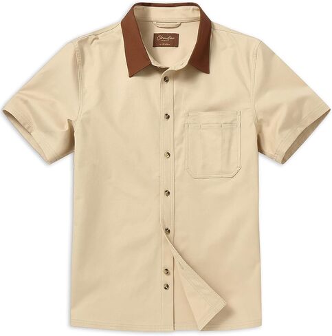 CHRONOLINE Men's Short Sleeve Button Up Shirt with Pocket Cotton Contrast Collar Spring Summer Outdoor Work Shirt for Men in Saudi Arabia
