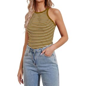 Ziesexy Striped Tank Top Women Crewneck Sleeveless Ribbed Tank Tops Slim Fit Racerback Summer Tops in Saudi Arabia