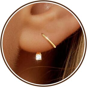 Backless Hoop Earrings for Women 14K Gold Plated Ardant Spiral Half No Back Threader Small Simple Poke Free Stay Closed Coil Dainty CZ Everyday Jewelry Gift in Saudi Arabia