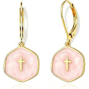 Pearl White Cross Drop Huggie Hoop Earrings for Women, Hypoallergenic Faith Gift, Easter Christmas Birthday Jewelry in Saudi Arabia