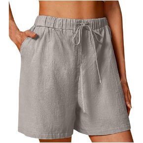 Aymnlox Wide Leg Shorts Women Cotton Linen Short Pant Elastic Waist with Pockets Hiking Drawstring Casual Summer Outfits in Saudi Arabia