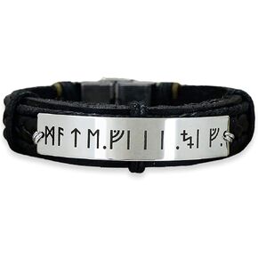 Personalized Rune Bracelet Men, Viking King, Custom Silver Black Leather Cuff, Stainless Steel, Gift for Him in Kuwait