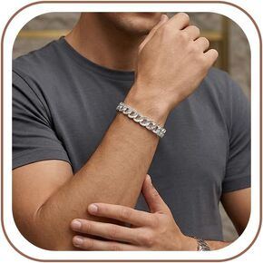 S925 Sterling Silver Bracelet for Men - 10.5MM S925 Sterling Silver Over Cuban Chain Bracelet Diamond Cut Silver Bracelets Gifts for Men 7.5/8/8.5/9Inch in Saudi Arabia
